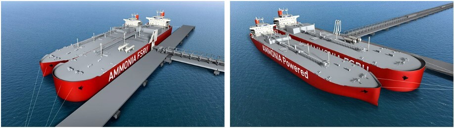 イメージ2隻のうち、左がアンモニア輸送船、右がアンモニアFSRU
