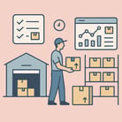 A simple and modern illustration representing warehouse management. The background should be a soft 