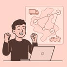 A simple and modern illustration showing a customer who is happy because a logistics network has mad