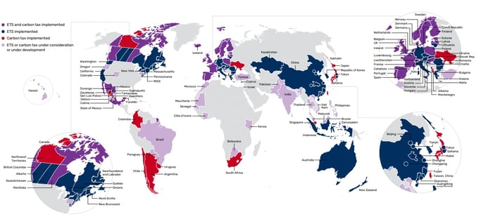 Map of Carbon Taxes and ETSs_