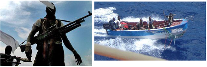 Current piracy: Pirates in high-speed boats with rocket launchers.
