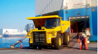 Car Carrier Tractor loaded from a shore ramp