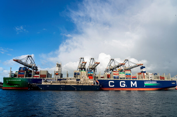 Gas Agility, the world's largest LNG bunkering vessel, bunkering the world's largest LNG bunkering container vessel.